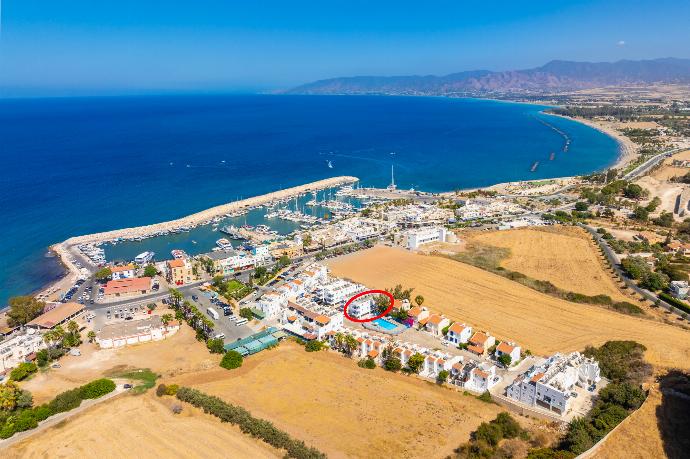 Aerial view showing location of apartment . - Latchi Bay Apartment . (Galerie de photos) }}