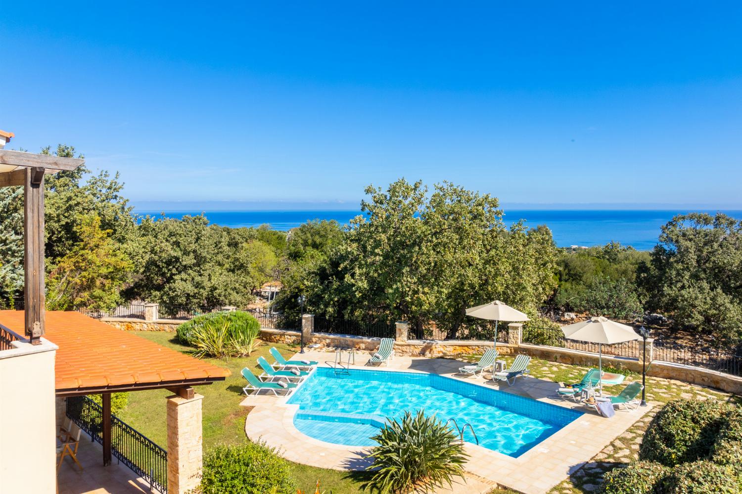 Private pool, terrace, and garden with sea views