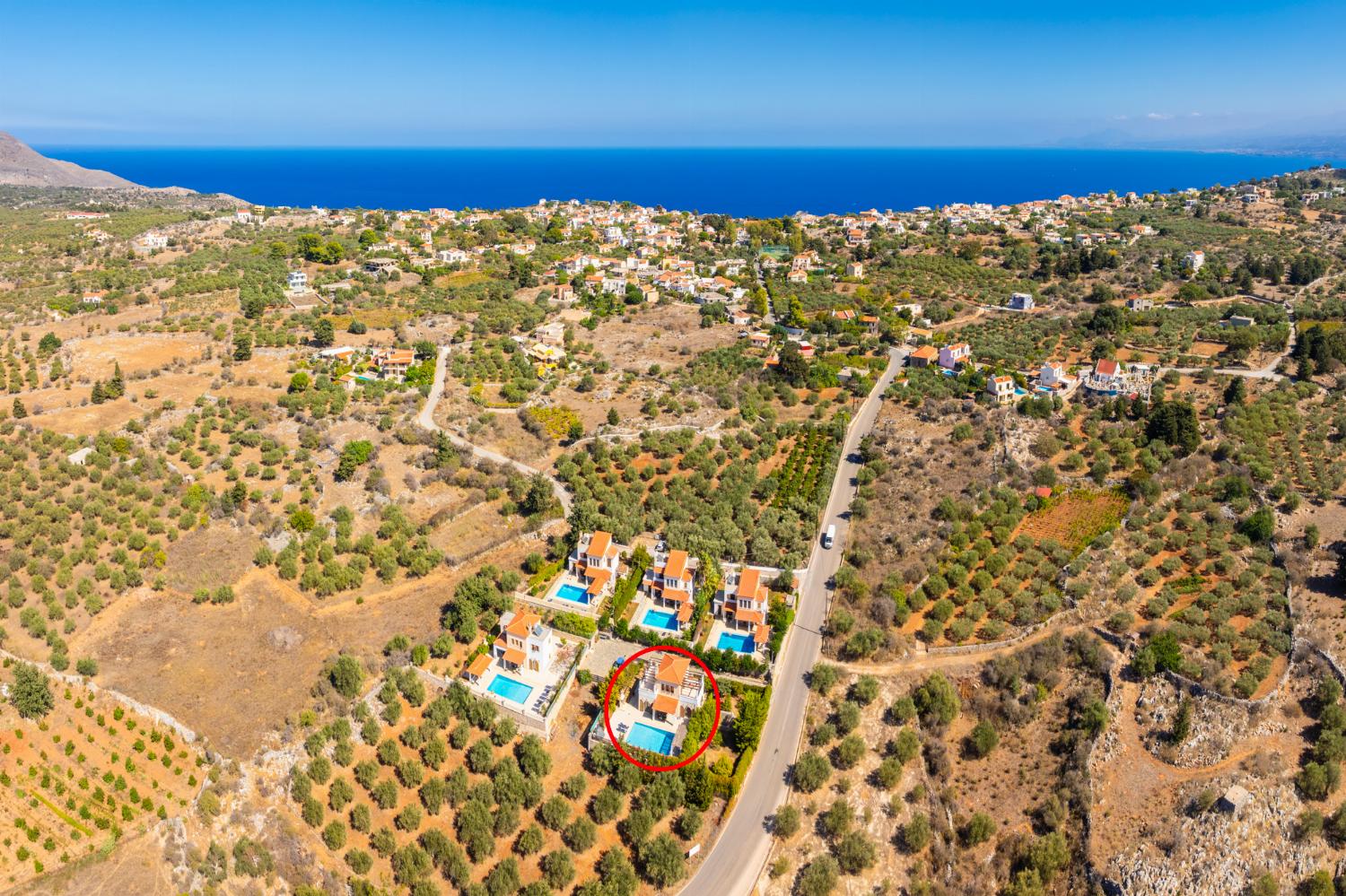 Aerial view showing location of villa