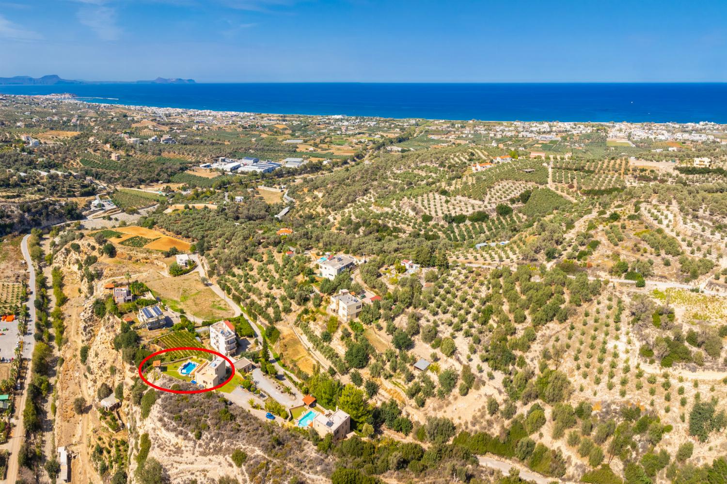 Aerial view showing location of villa