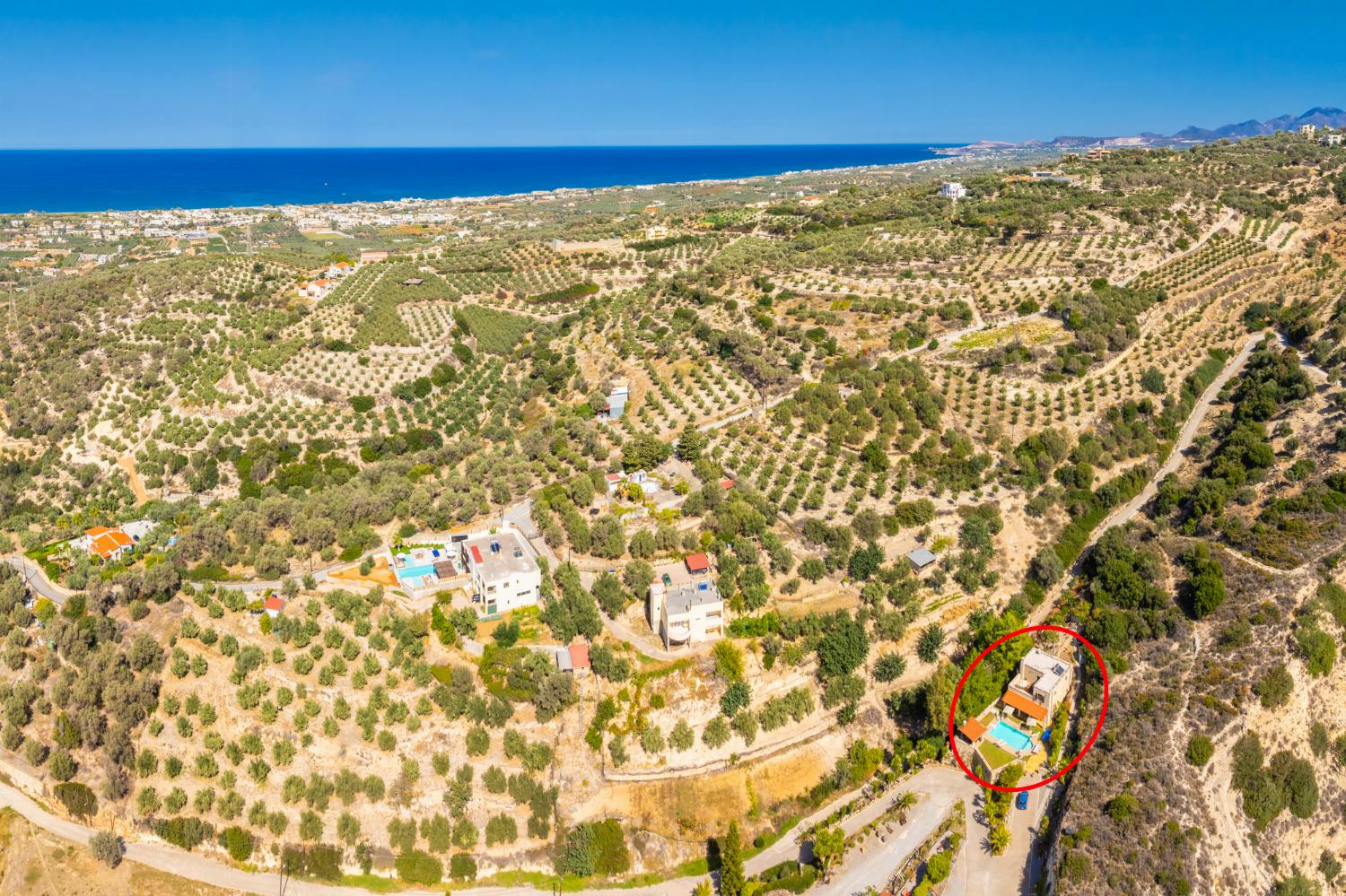 Aerial view showing location of villa