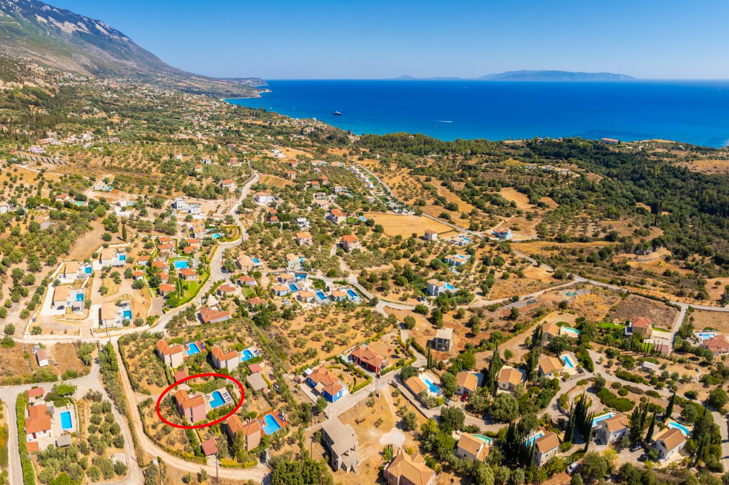 Aerial view showing location of Villa Thalia Katerina