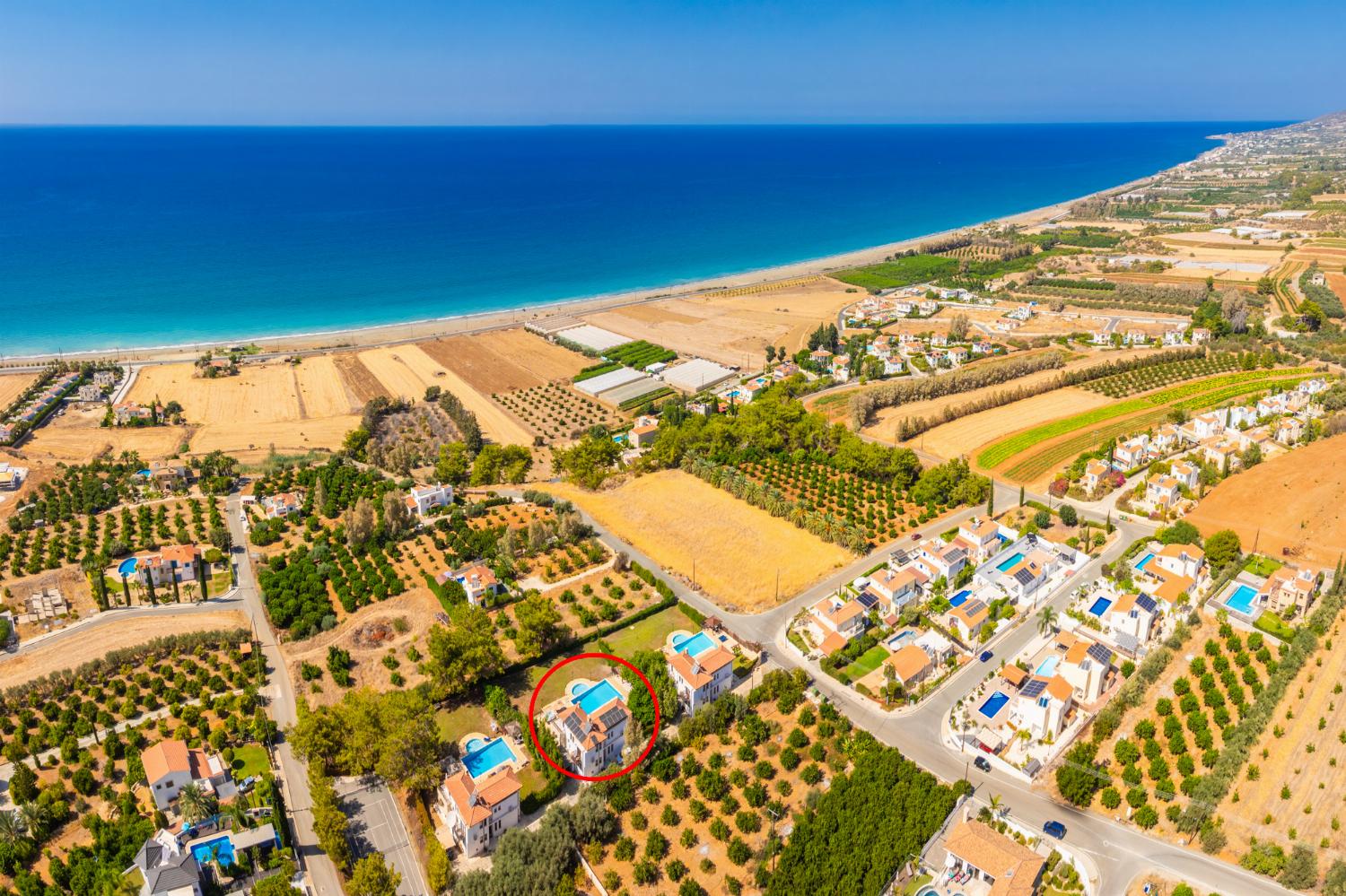 Aerial view showing location of villa