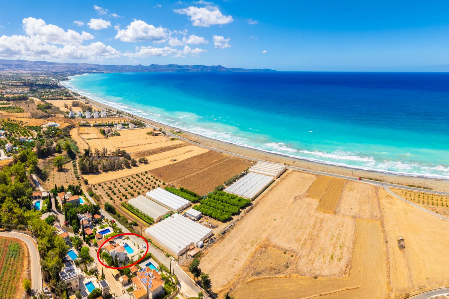 Aerial view showing location of villa