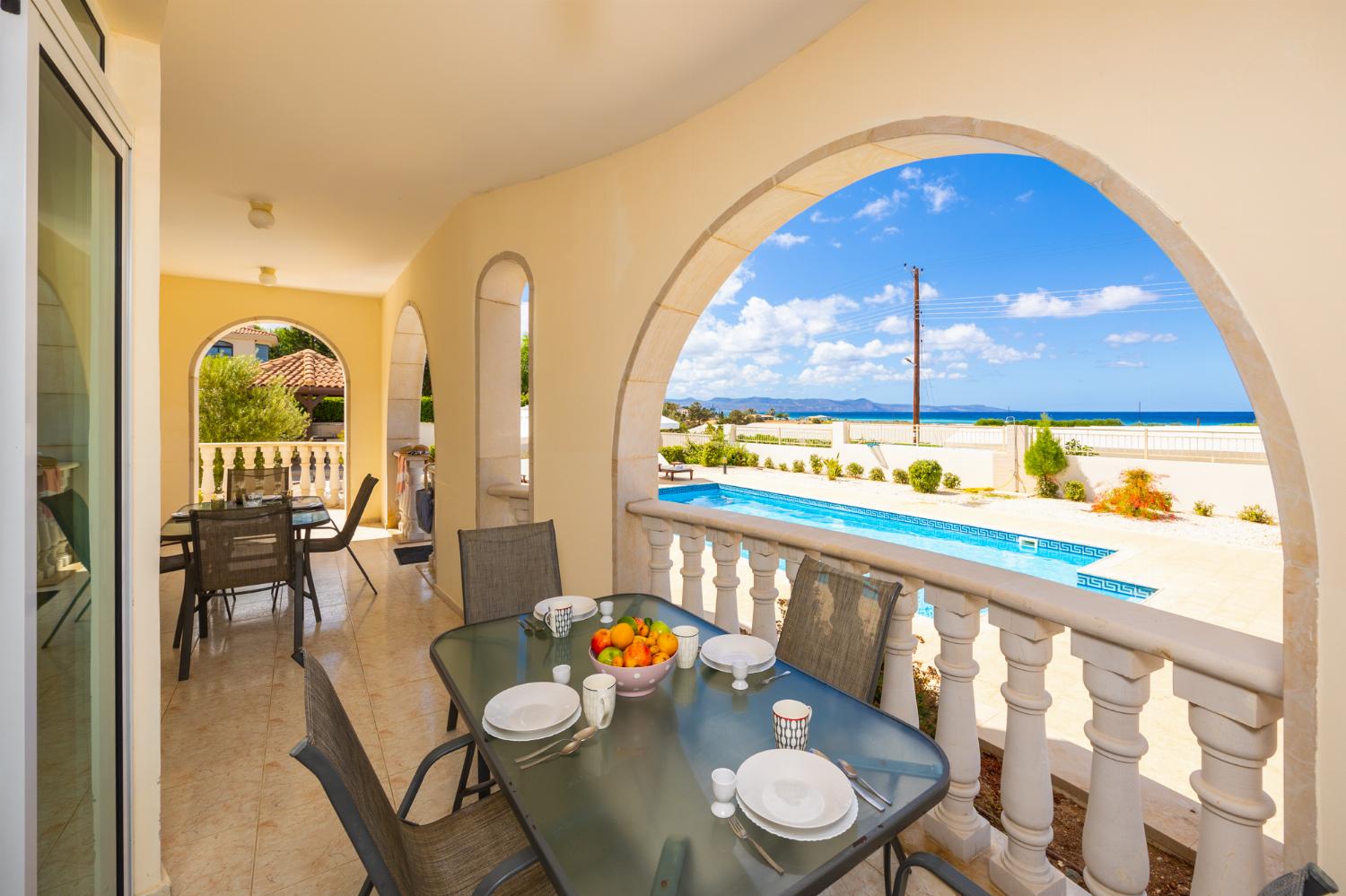 Sheltered terrace area with sea views