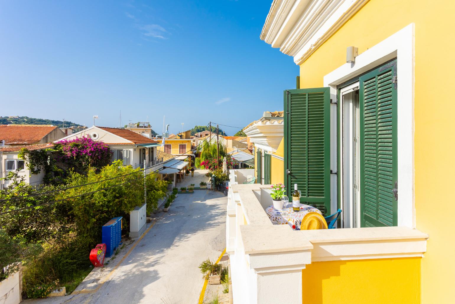 Balcony with village views