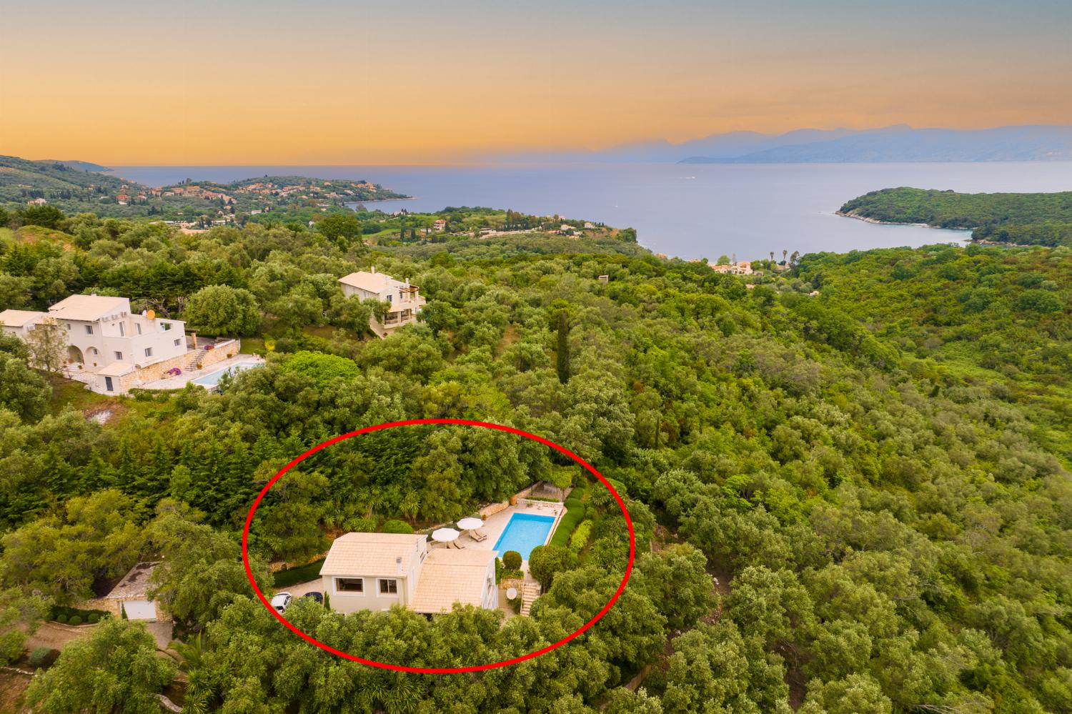 Aerial view showing location of Villa Levanda