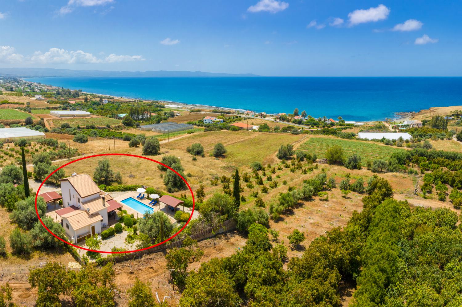 Aerial view showing location of Villa Erato