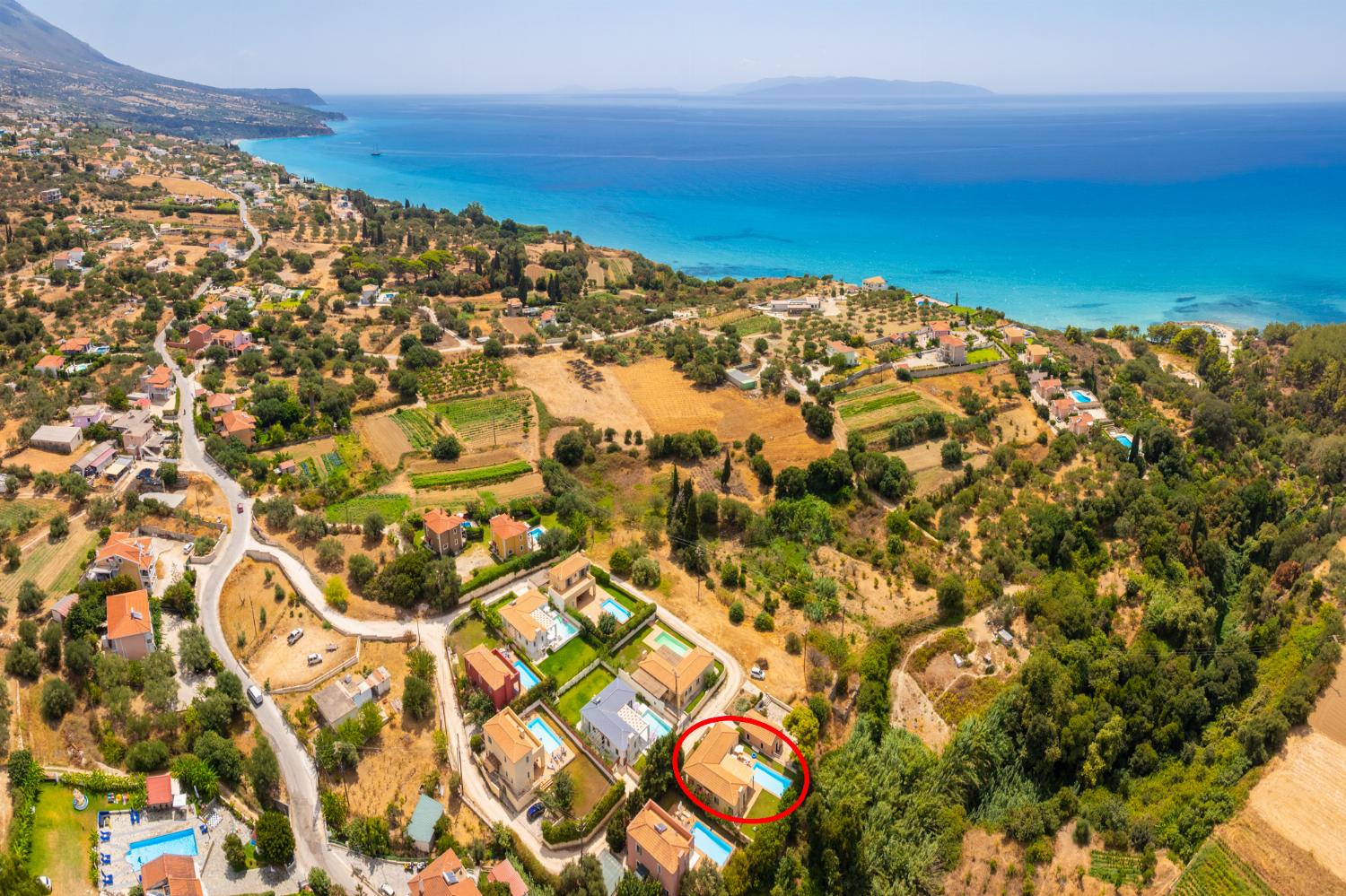 Aerial view showing location of Villa Petra