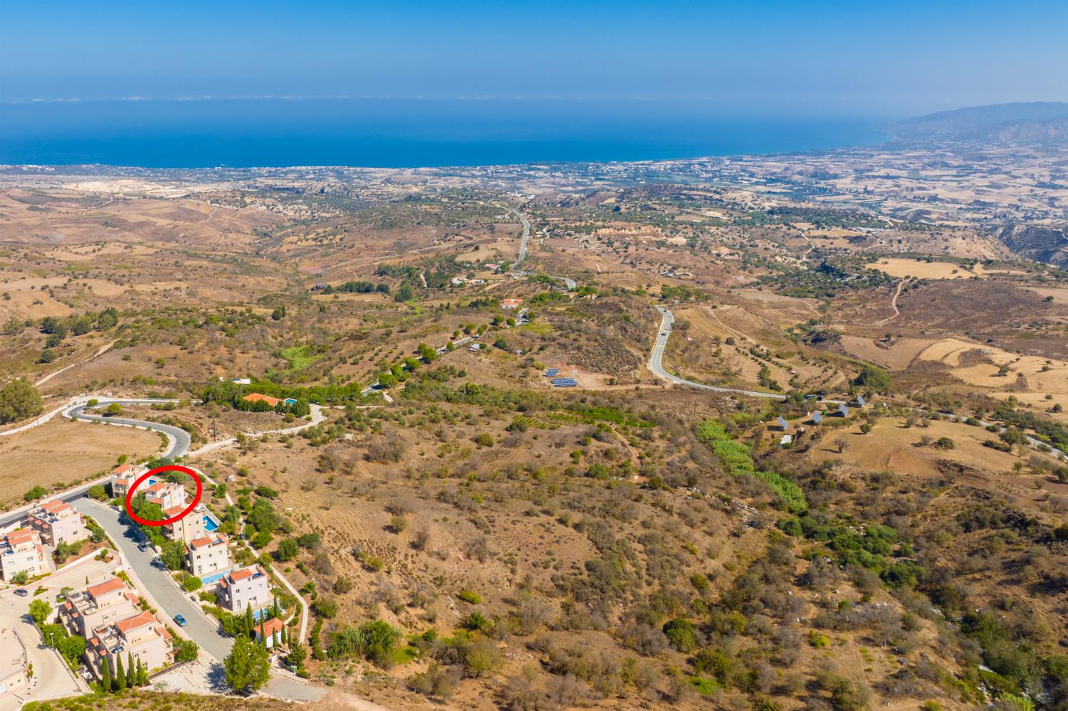 Aerial view showing location of Villa Panorama Tessera