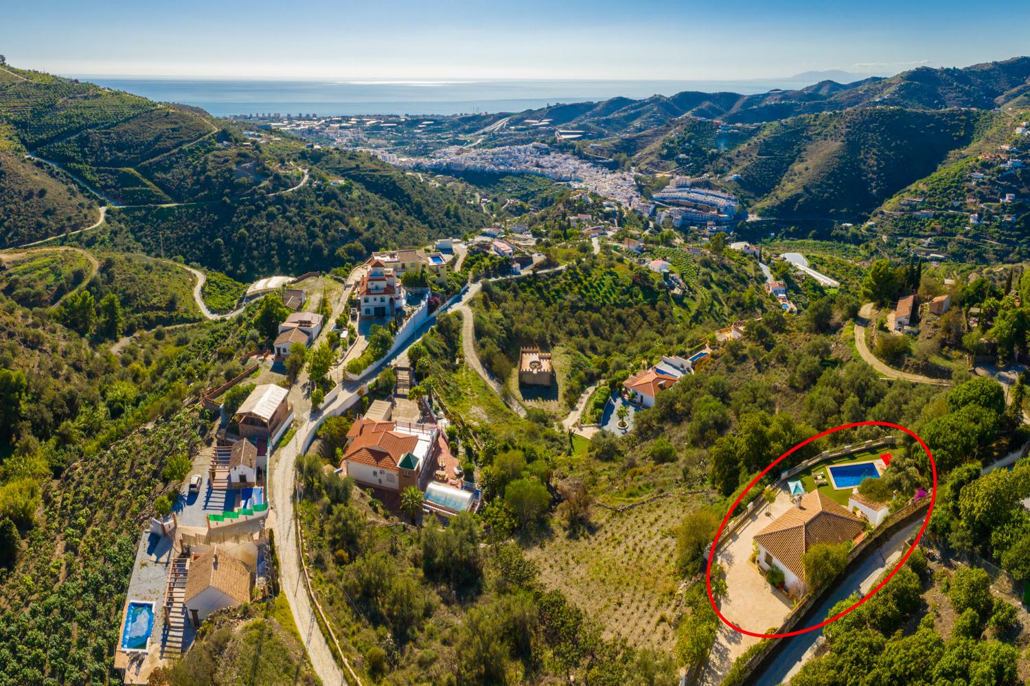 Aerial view showing location of Villa La Higuera