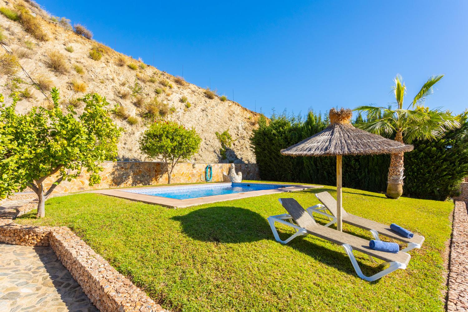 Private pool, terrace, and garden with sea views