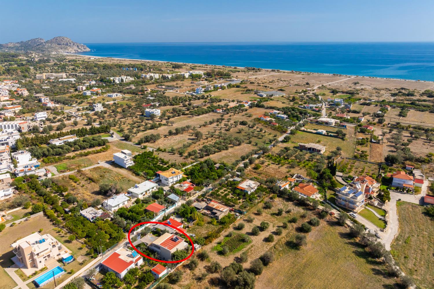 Aerial view showing location of Villa Amos