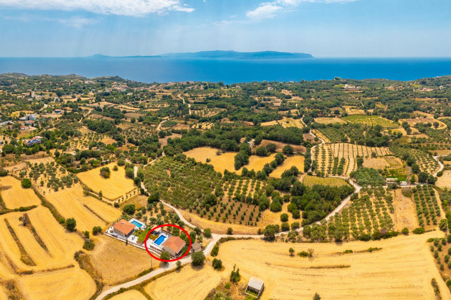 Aerial view showing location of villa