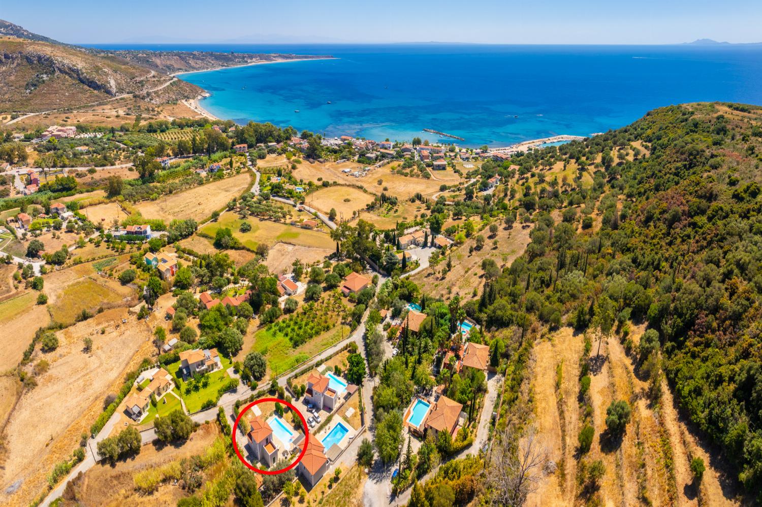 Aerial view showing location of Villa Olga