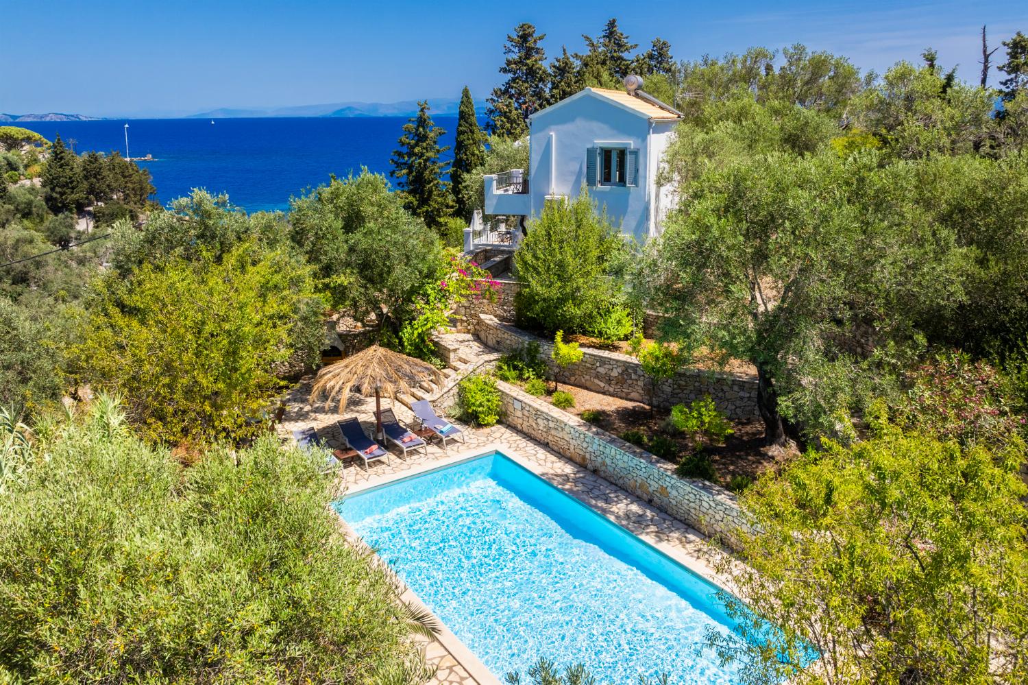 ,Beautiful villa with private pool and terrace with sea views