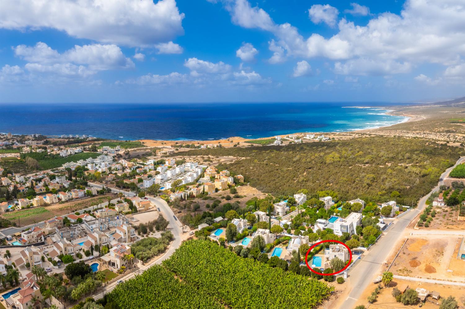 Aerial view showing location of villa