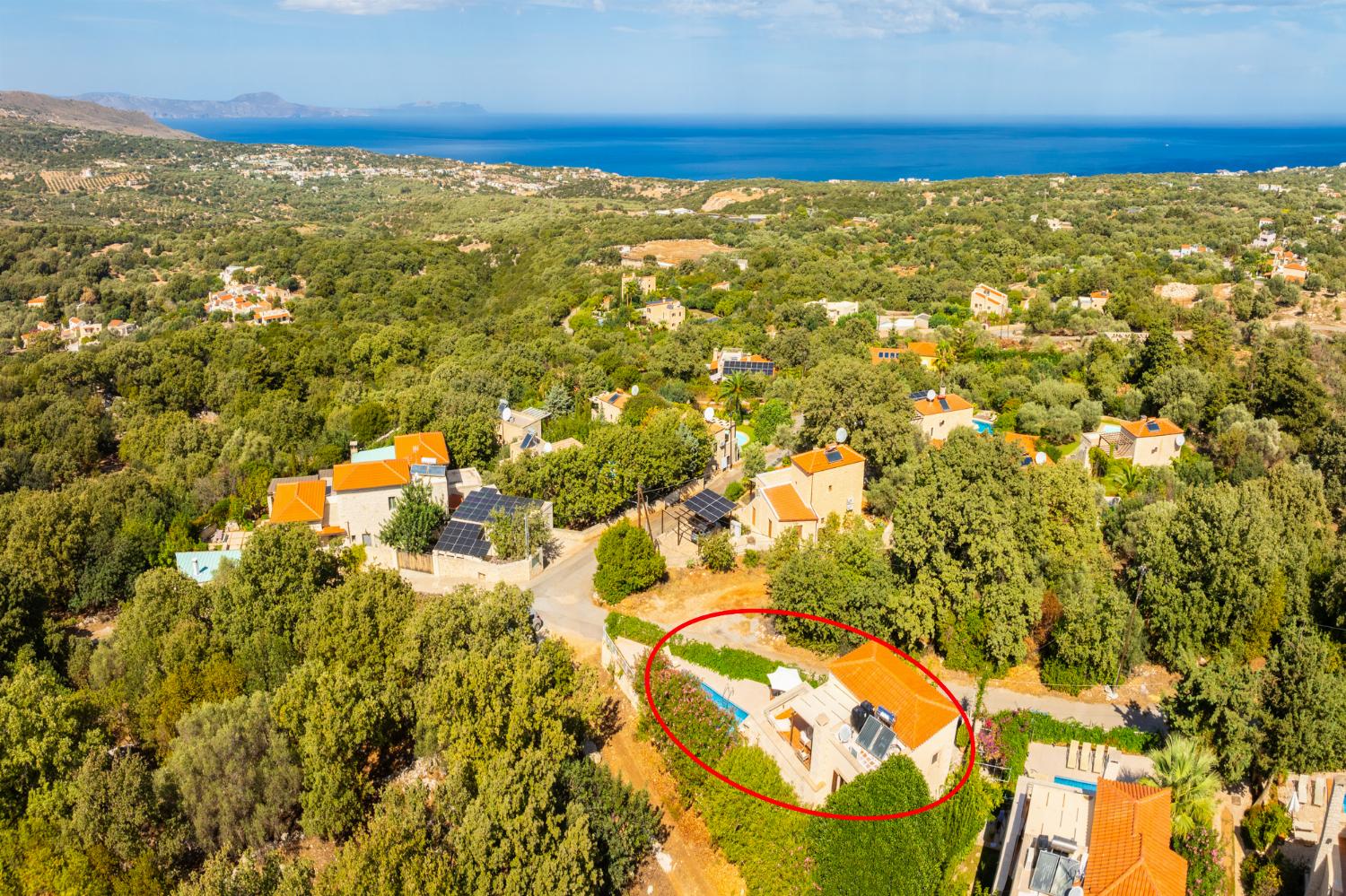 Aerial view showing location of villa