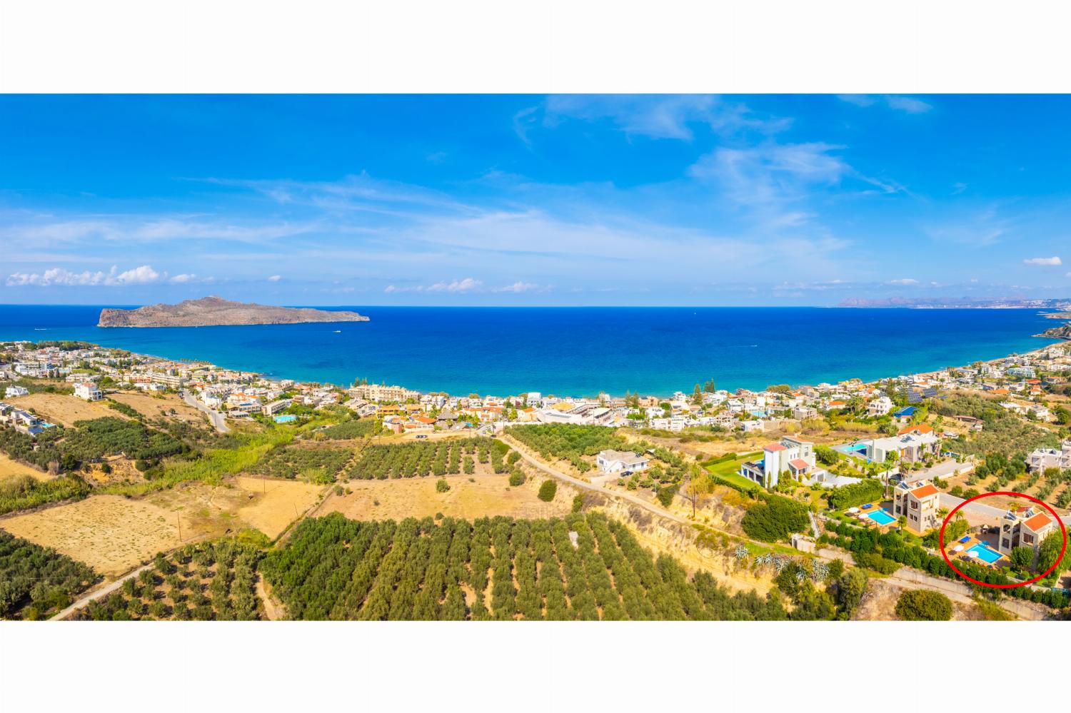 Aerial view showing location of villa