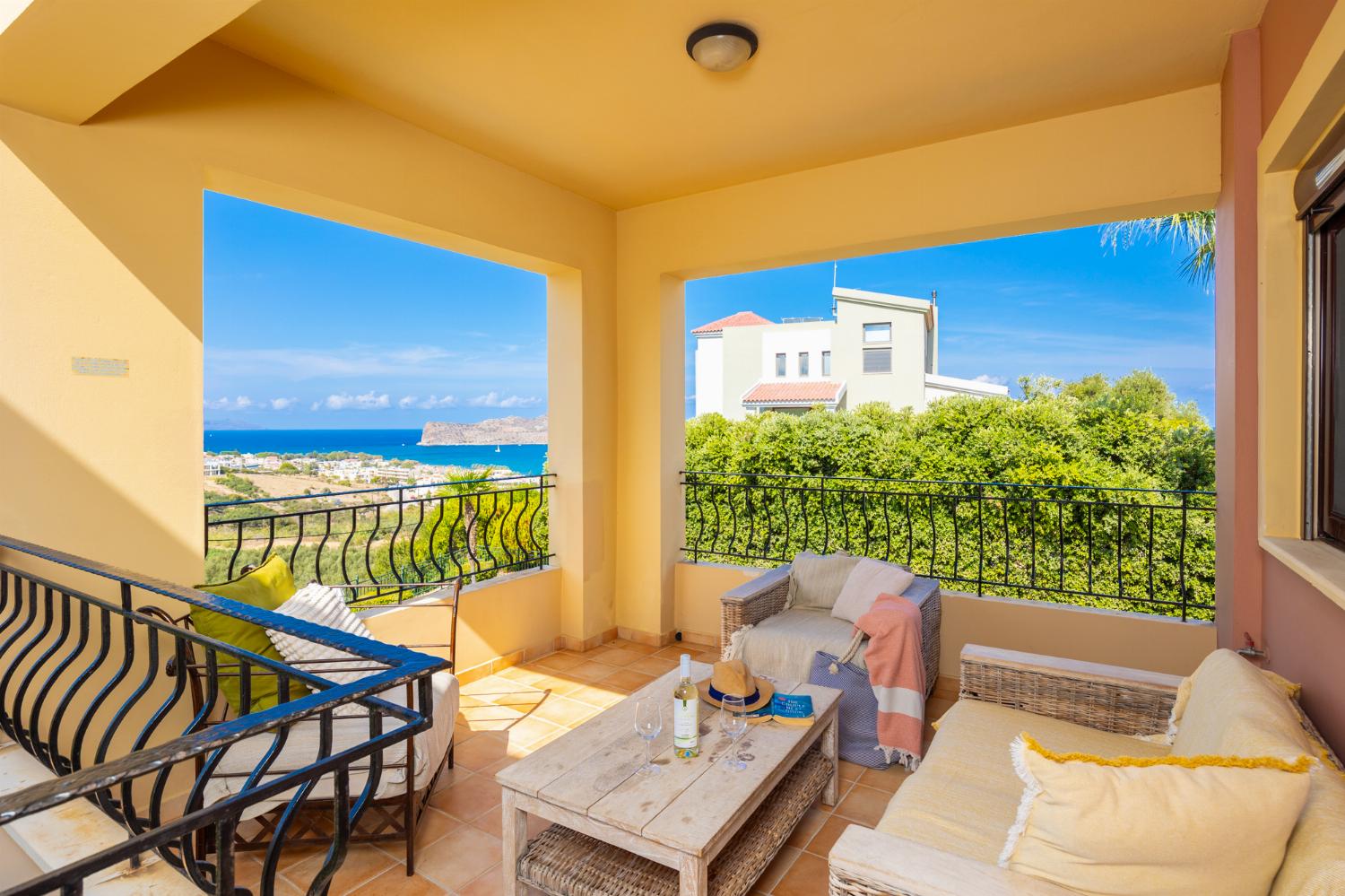 Sheltered balcony area with sea views