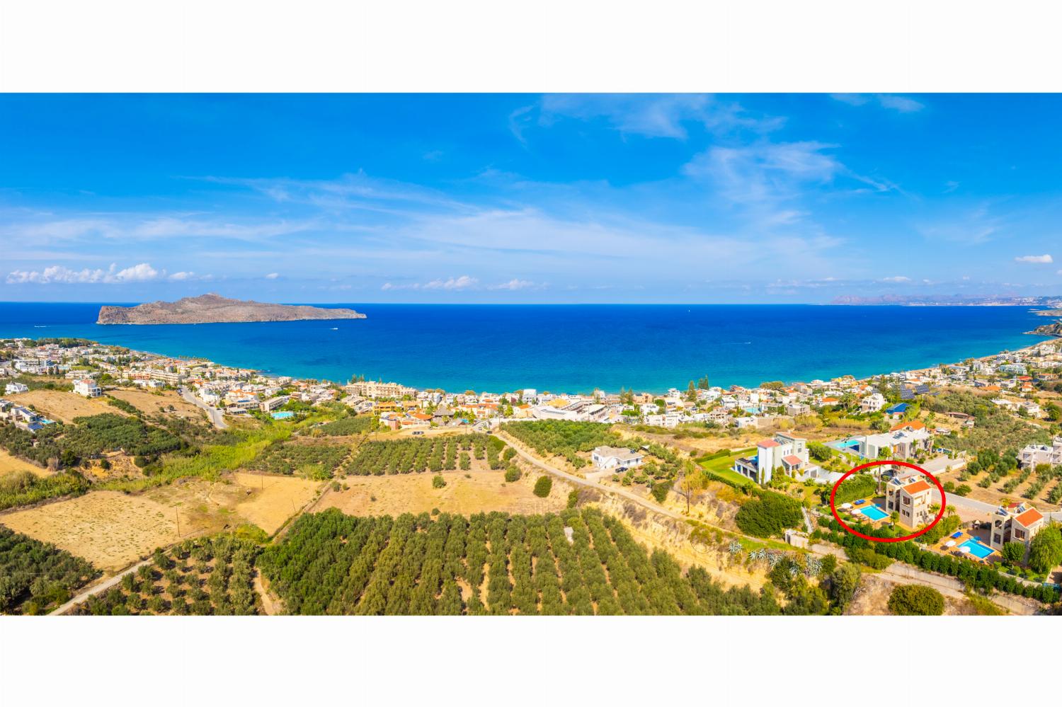 Aerial view showing location of villa