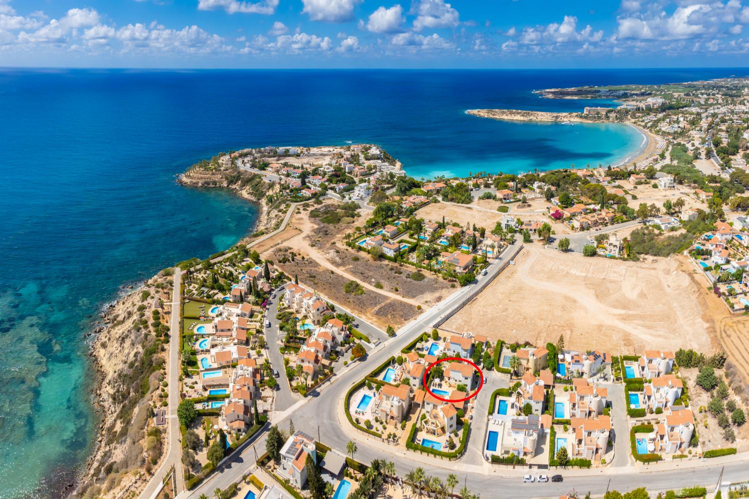 Aerial view showing location of villa