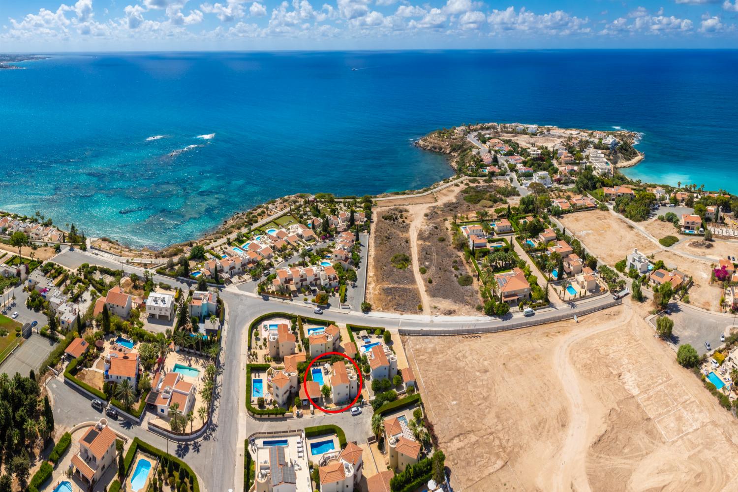 Aerial view showing location of villa