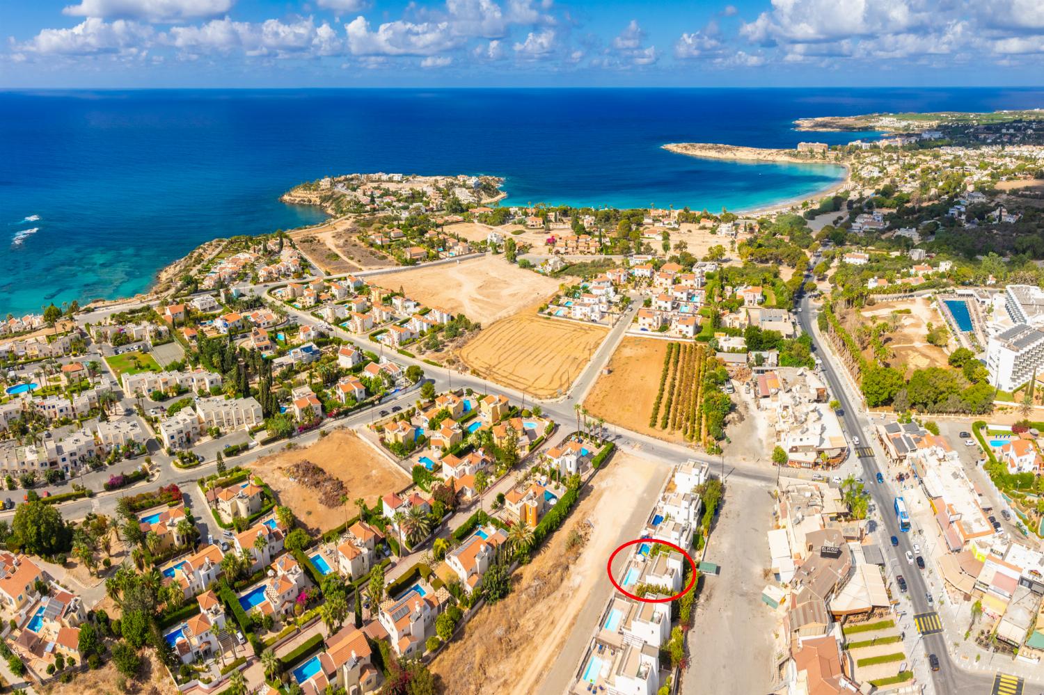 Aerial view showing location of villa