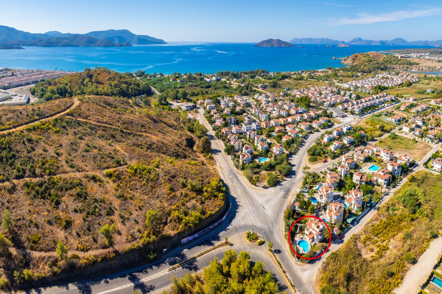 Aerial view showing location of villa