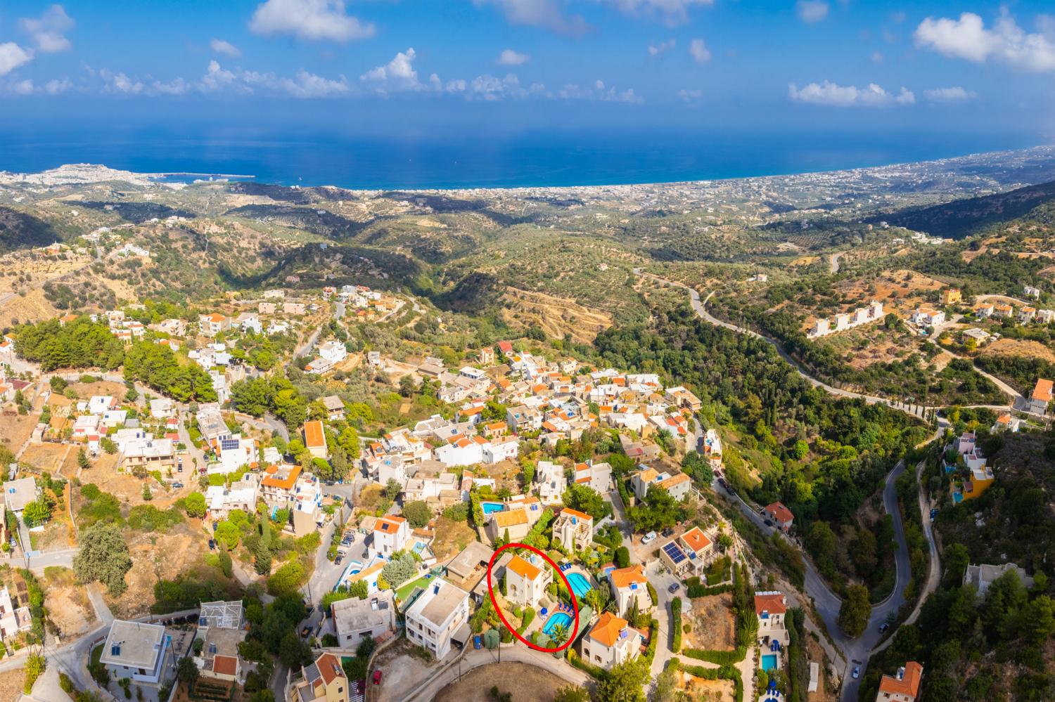 Aerial view showing location of villa