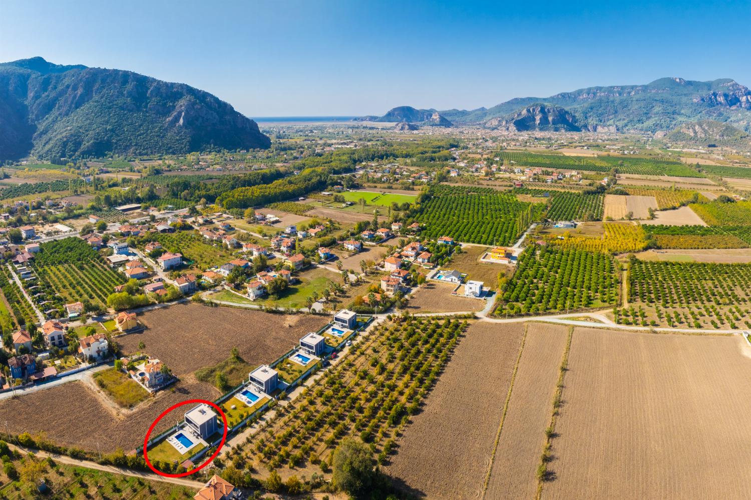 Aerial view showing location of villa